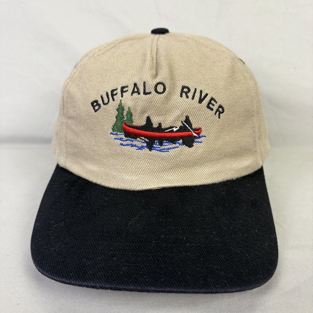 Cobra Caps Hat Buffalo River Mens OSFA Khaki Blue Canoe Embroidered Strapback
